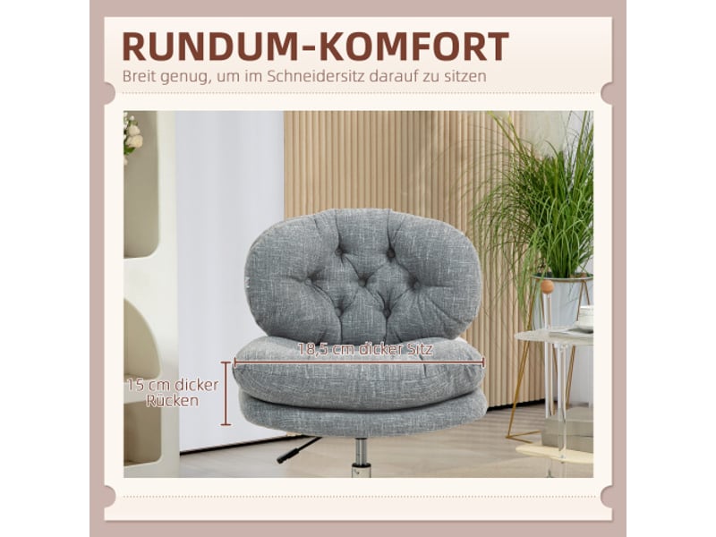  Chaise de bureau ergonomique inclinable, siège rembourré, tissu aspect lin gris, réglable en hauteur  - Conforama D