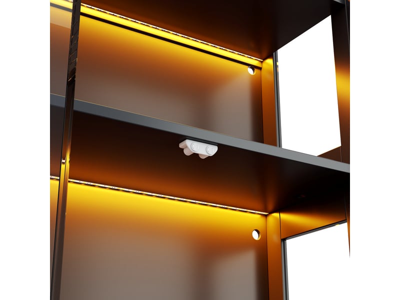 Vitrine led en verre trempé, 3 couleurs, capteurtactile, socle rond, parois acrylique, push-to-open, 80x35x160cm, noir - Conforama E