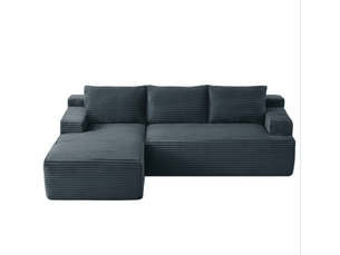 Canapé d'angle modulable - 4 places - sans montage - assise profonde - velours côtelé - design moderne - assise confortable - gris foncé