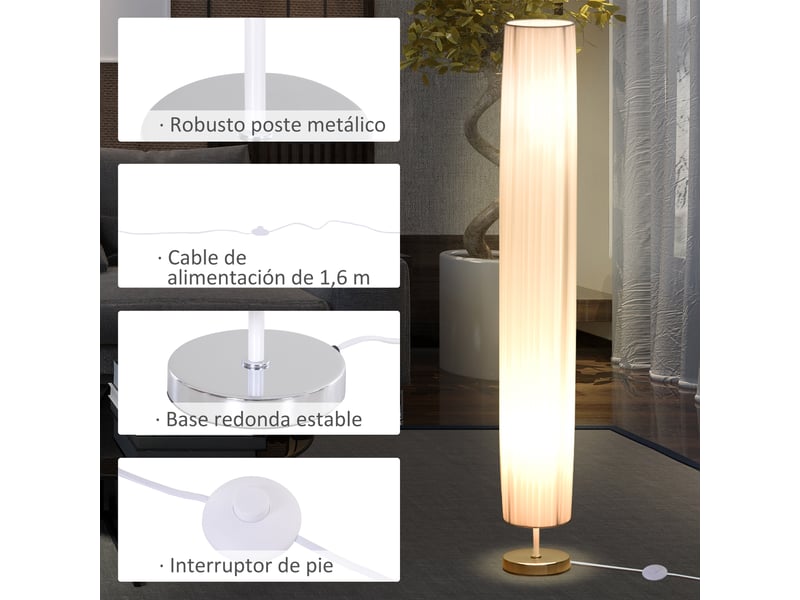  Lampadaire moderne pour chambre, salle à manger et salon (2 ampoules e27), interrupteur, faible consommation, base en acier inoxydable, 120 cm, blanc  - Conforama E