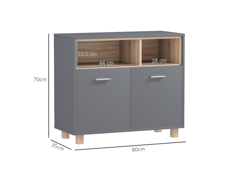  Meuble de salle de bain moderne avec étagères ouvertes et compartiment de rangement à 2 portes, 80 x 35 x 70 cm, gris  - Conforama E