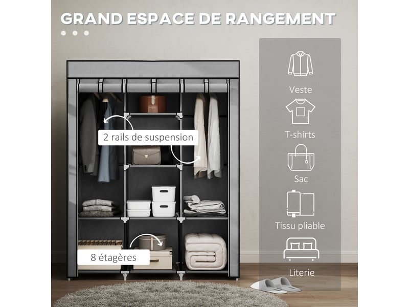  Armoire penderie en tissu non tissé gris clair 125 x 43 x 162,5 cm  - Conforama D