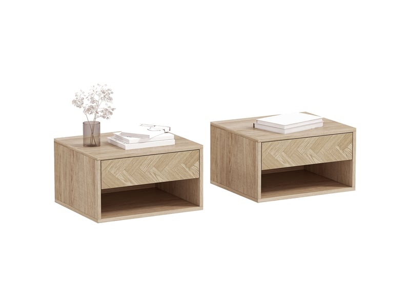  Lot de 2 tables de chevet murales 1 tiroir coloris bois naturel 37 x 32 x 21 cm  - Conforama A