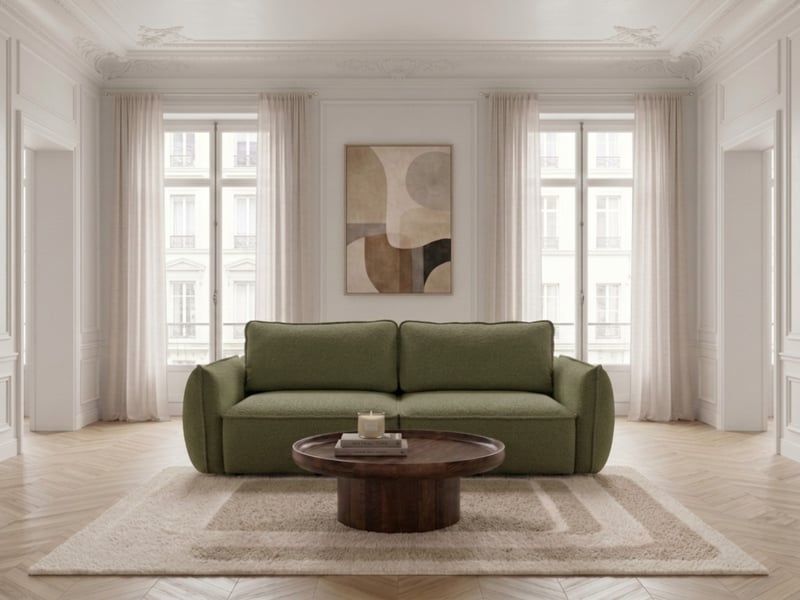 Bobochic canapé droit convertible 3 places esmee tissu chenille vert ESMEE - Conforama B