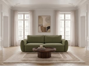 Canapé droit convertible <strong>BOBOCHIC</strong> <strong>ESMEE</strong> 3 places Tissu vert avec coffre de rangement