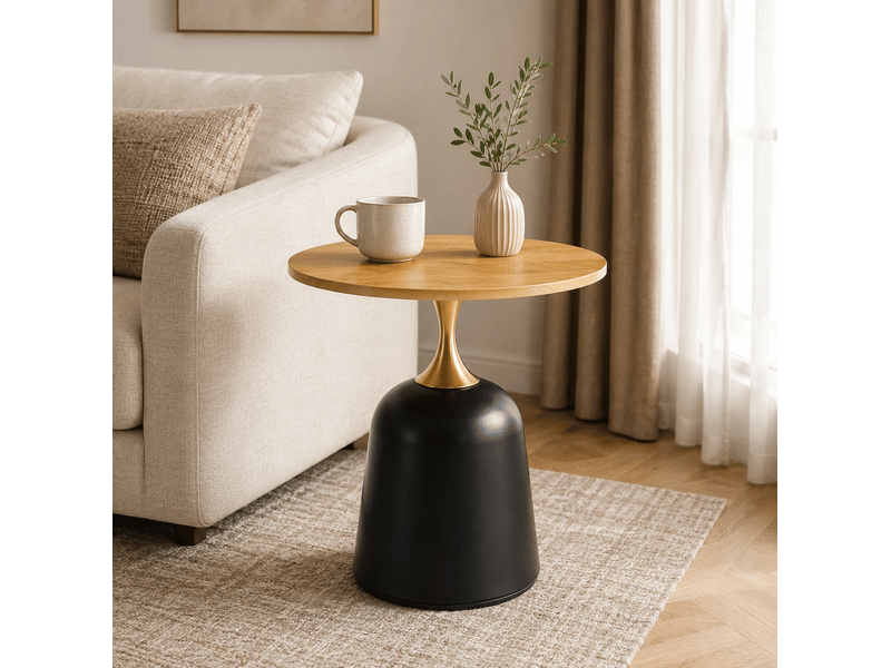  Table d’appoint ronde ø 60 cm en mélamine avec piètement en métal, décor bois  - Conforama D