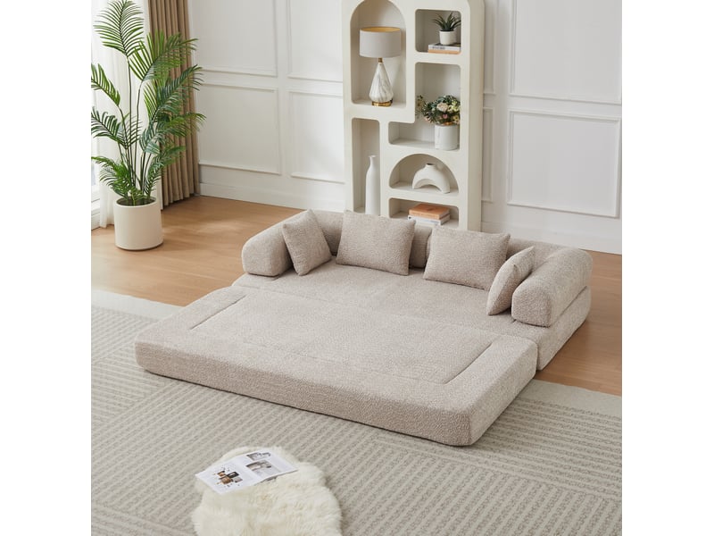 Canapé 2 places 4-en-1 en tissu chenille kaki avec 4 coussins - Conforama B