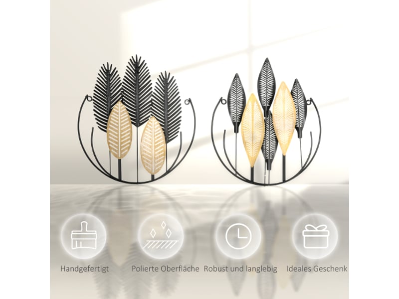  Lot de 2 décorations murales 3d feuilles, métal noir et naturel, 40x46 cm, style moderne  - Conforama D
