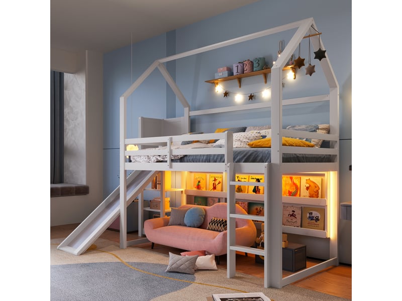  Lit mezzanine, lit enfant 90x200 cm, led, blanc, sans matelas  - Conforama A