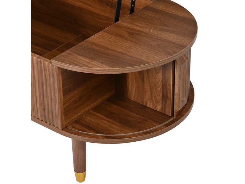  Table basse ovale relevable avec 2 portes et rangement 110x48x57 cm mdf coloris noyer  - Conforama R