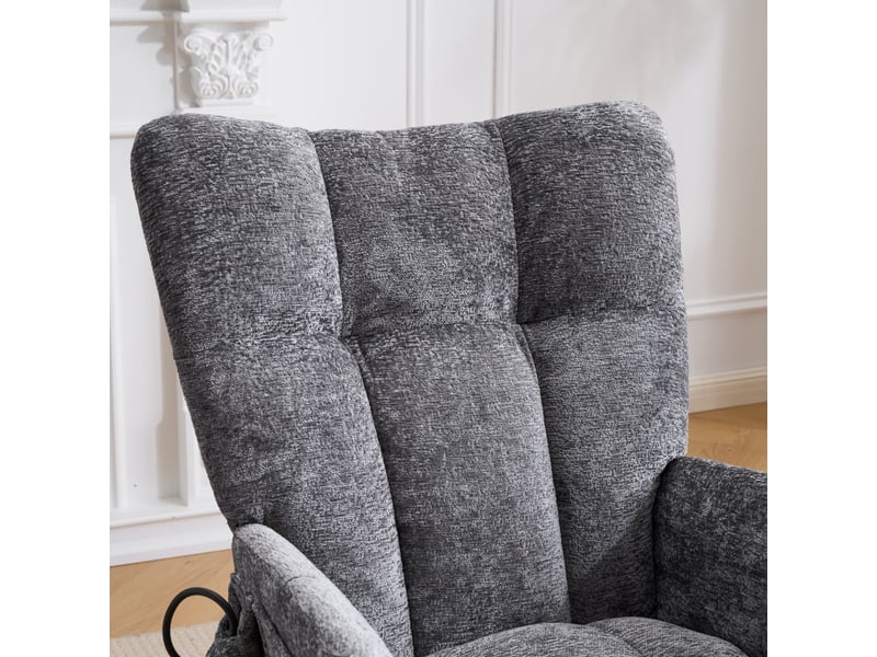  Fauteuil à bascule d'allaitement gris foncé en tissu chenille avec dossier haut et coussins d'air réglables  - Conforama R