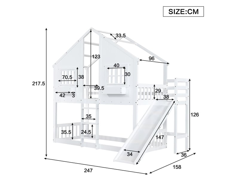  Lit superposé enfant 90x200, sécurité renforcée lit superposé cabane, toboggan, gain d'espace  - Conforama C