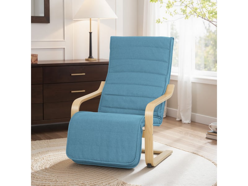 Fauteuil de salon avec repose-pieds réglable, revêtement en lin synthétique, pour bureau ou chambre, 66,5 x 94 x 100 cm, bleu  - Conforama C