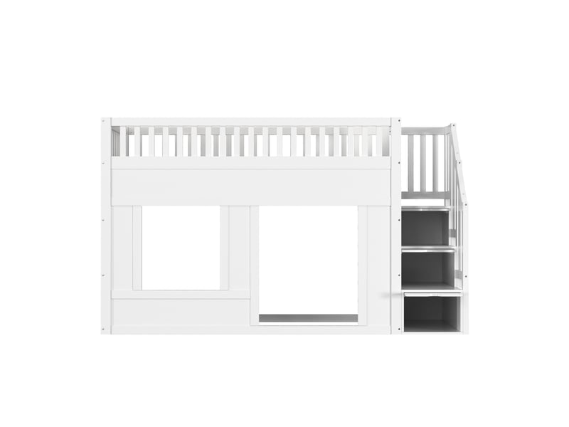 Lit mezzanine enfant 90 x 200 cm blanc, bois et mdf, escalier de rangement, espace inférieur modulable - Conforama D