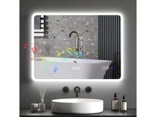 Miroir de salle de bain avec éclairage led 80x60 cm, bluetooth, 3 couleurs d'éclairage, fonction antibuée, fonction mémoire, ip44