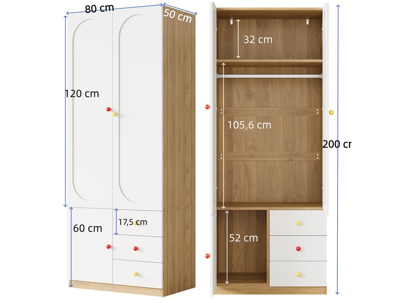  Armoires modenvie lot de 2 à 2 portes avec tiroirs et penderie 80 x 50 x 200 cm blanc  - Conforama C