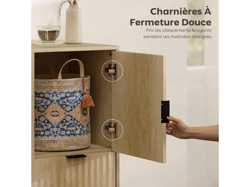  Buffet salon, meuble de rangement, 2 portes, 2 tiroirs, étagère réglable, compartiment ouvert, bois naturel, 80x40x90cm  - Conforama R