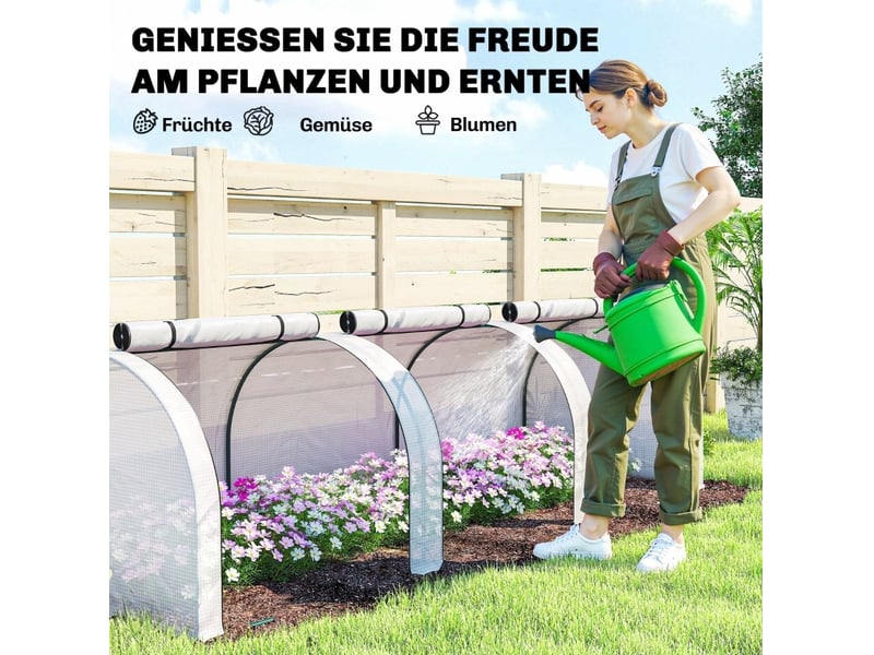  Serre tunnel de jardin 295 x 100 x 80 cm – blanche – 3 fenêtres zippées, aérables, film pe transparent  - Conforama E