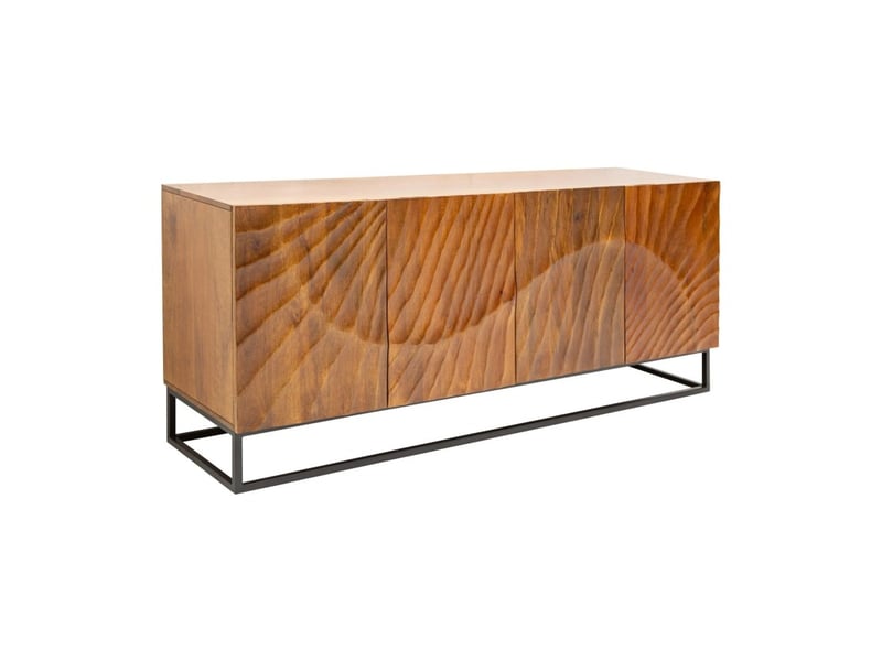  Buffet silva 177 cm en bois massif de manguier sculpté – 4 portes et piètement métal noir  - Conforama A