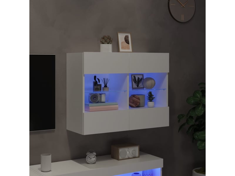  Meuble tv - banc tv - meuble de rangement mural avec lumières led blanc 78,5x30x60,5 cm  - Conforama C