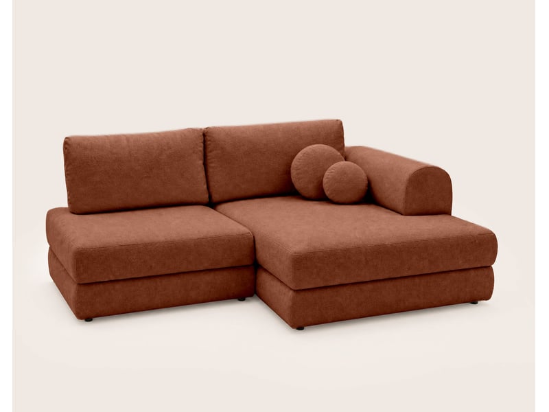  April - canapé d'angle droit 4 places convertible avec coffre en velours texturé - best mobilier - terracotta APRIL - Conforama E