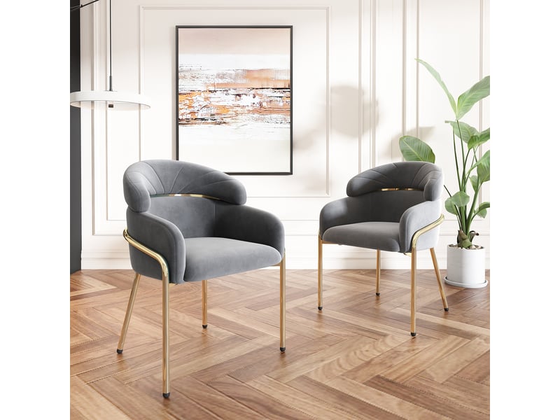  Lot de 6 chaises de salle à manger avec quatre pieds en métal, pour salon, luxe léger, chambre, bureau, velours, gris  - Conforama D