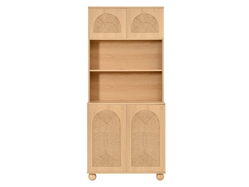  Vitrine meuble rangement haut 80x40x180 cm, 3 compartiments portes tressées mdf pin naturel  - Conforama A