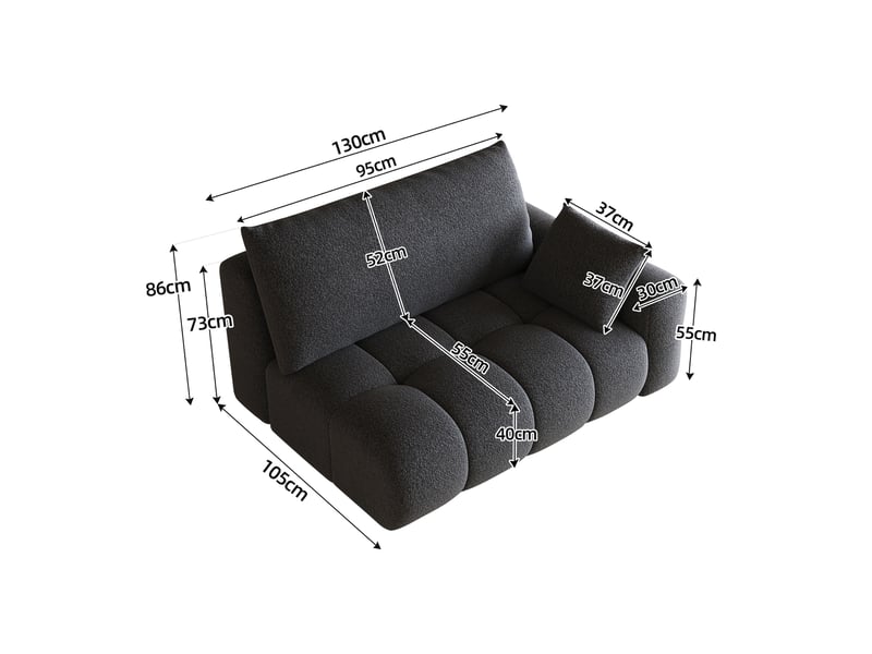 Canapé 2 places gris foncé 130 cm sofa droit compact tissu moderne pour petit salon studio - Conforama C