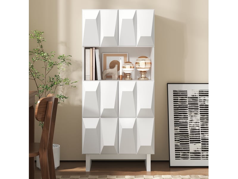  Vitrine 60,5x34x135,5 cm 4 portes relief panneau de particules blanc  - Conforama B