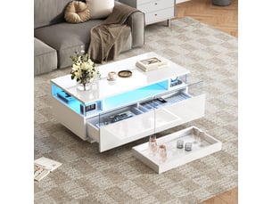 Table basse rectangulaire coloris blanc <strong>KORFEE</strong> <strong></strong> - 45 cmx90 cm