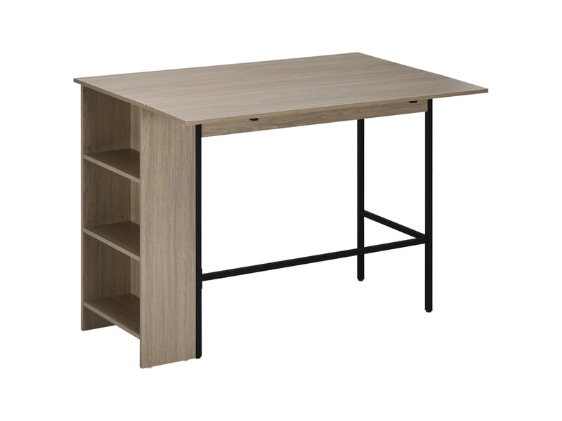  Ilot centra table de bar plateau latéral  rabattable et 3 étagères 120 x 76 x 91,4 cm gris clair  - Conforama B