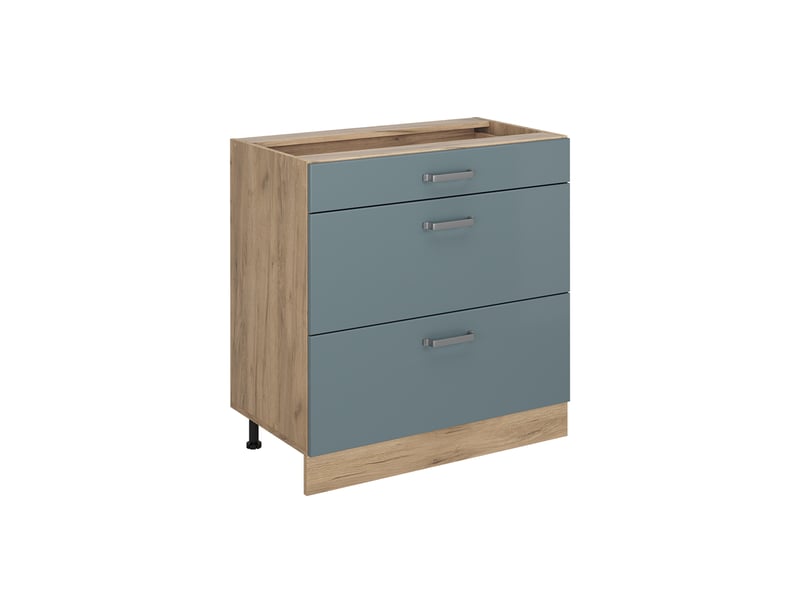  Vicco meuble cuisine, bleu-grischêne doré, 80cm avec 3 tiroirs sans plan de travail  - Conforama A