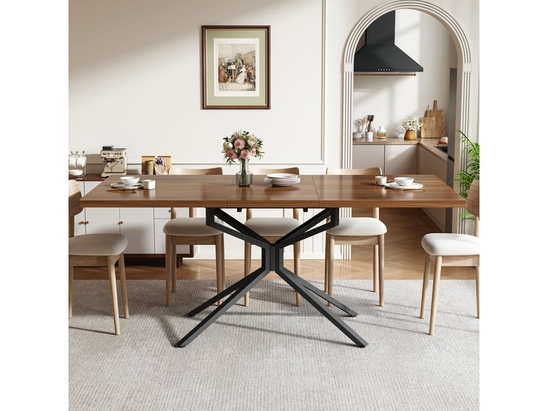 Table à manger extensible 120160 x 90 x 75 cm, 4 à 6 personnes, piètement étoile métal, plateau mdf, patins réglables, brun Bliss Lite - Conforama E