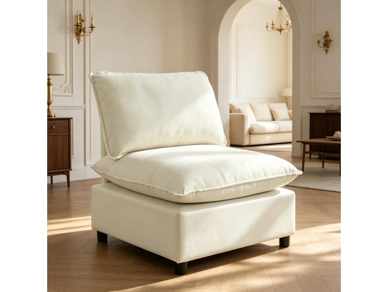  Fauteuil 1 place fixe rembourré en toile crème, dimensions 74 x 85 x 78 cm  - Conforama B