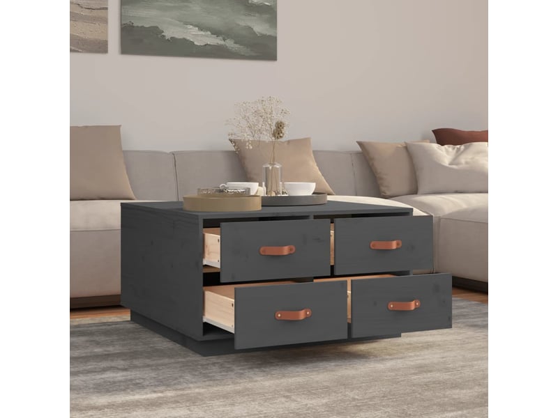  Table basse | table de salon gris 80x80x45 cm bois massif de pin  - Conforama D