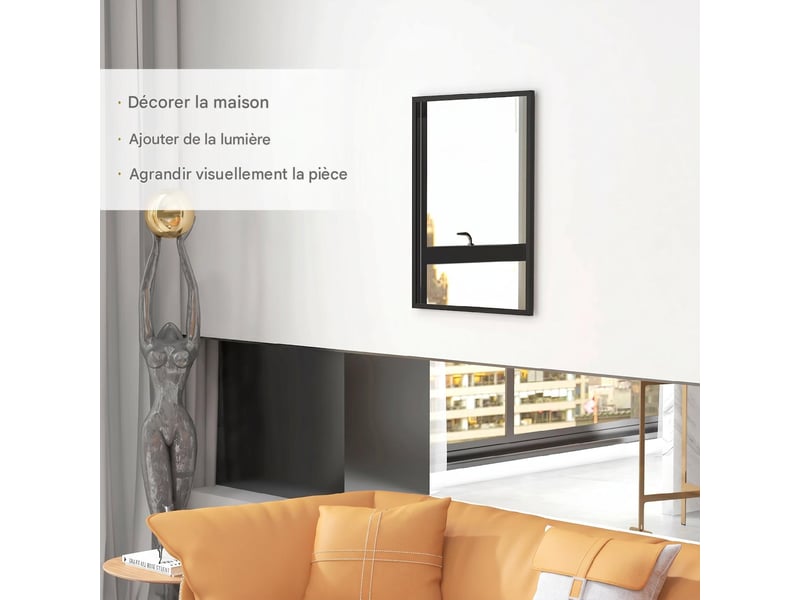  Miroir mural rectangulaire cadre en mdf noir 60 x 80 cm  - Conforama D