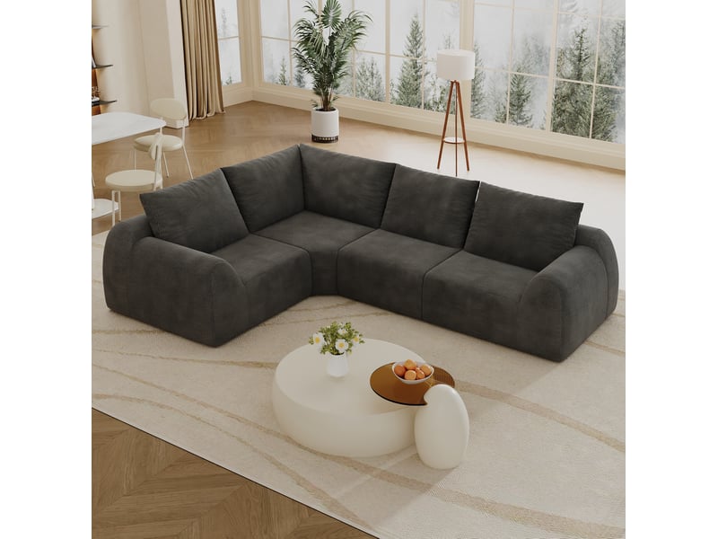  Canapé d'angle 4 places compressé sans montage, rembourrage en mousse et revêtement chenille gris foncé  - Conforama B