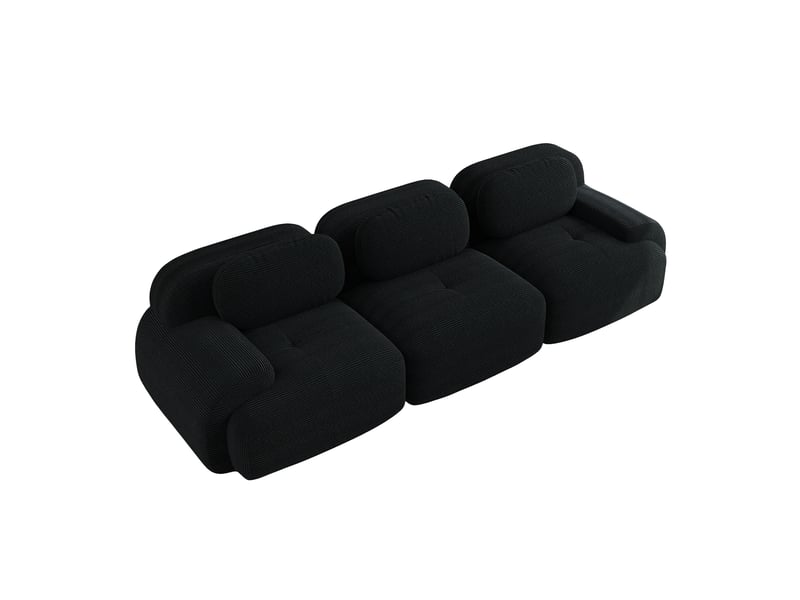  Canapé d’angle modulaire — sans montage, 298x103x70 cm accoudoirs courbes, stabilité antidérapante, velours côtelé noir  - Conforama A