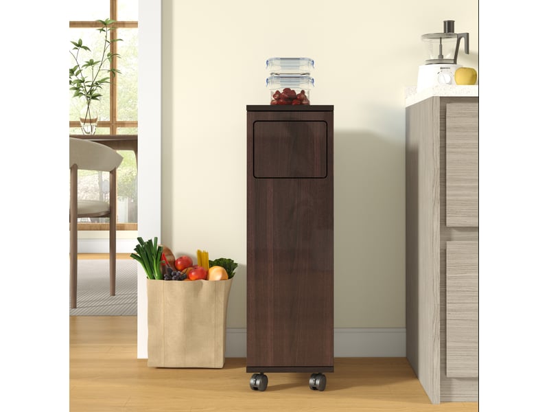  Meuble poubelle modenvie à roulettes 1 compartiment 24,2 x 35,1 x 80,2 cm mdf brun noyer brillant  - Conforama B