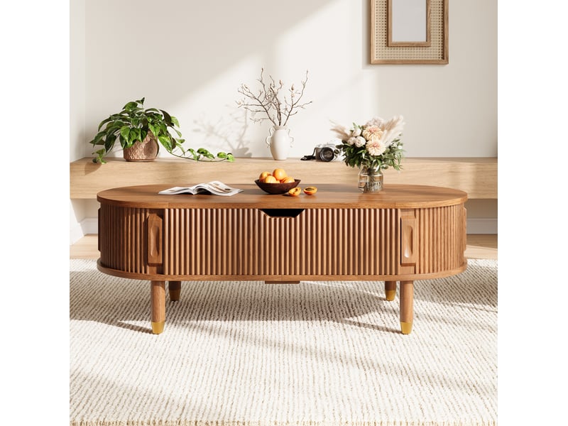 Table basse ovale 110x48x57 cm coloris noyer avec plateau relevable - Conforama D