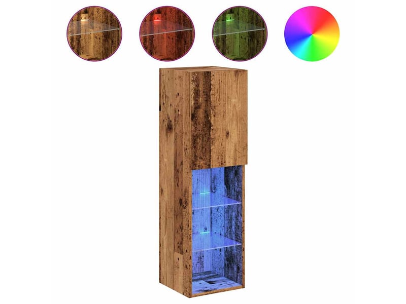 Lot de 2 meuble tv avec lumières led vieux bois 30,5x30x102 cm  - Conforama A