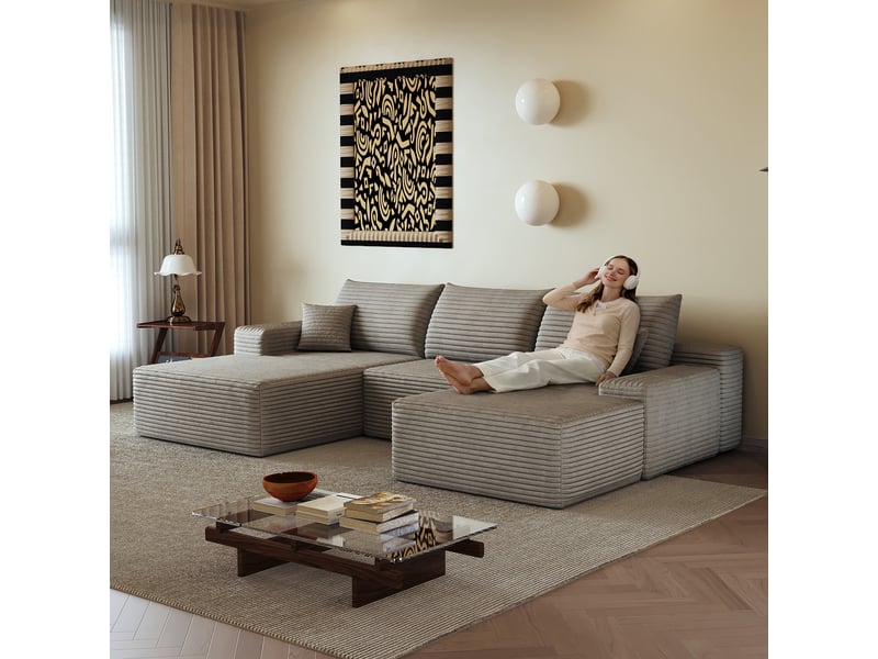 Canapé d'angle, canapé modulable, livré monté, design moderne, 270 cm, pour salon, chambre, appartement, assise profonde, camel - Conforama C