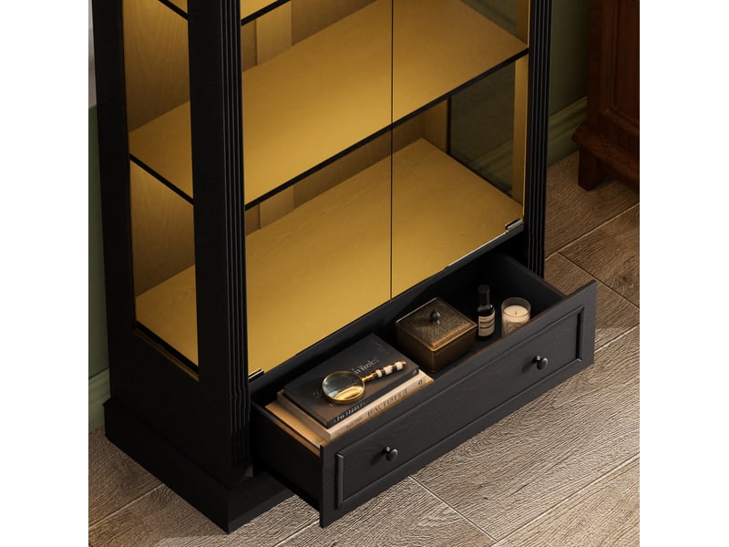  Vitrine en verre trempé sans poignée avec led tricolore en mdf et verre noir 80 × 35 × 180 cm  - Conforama E
