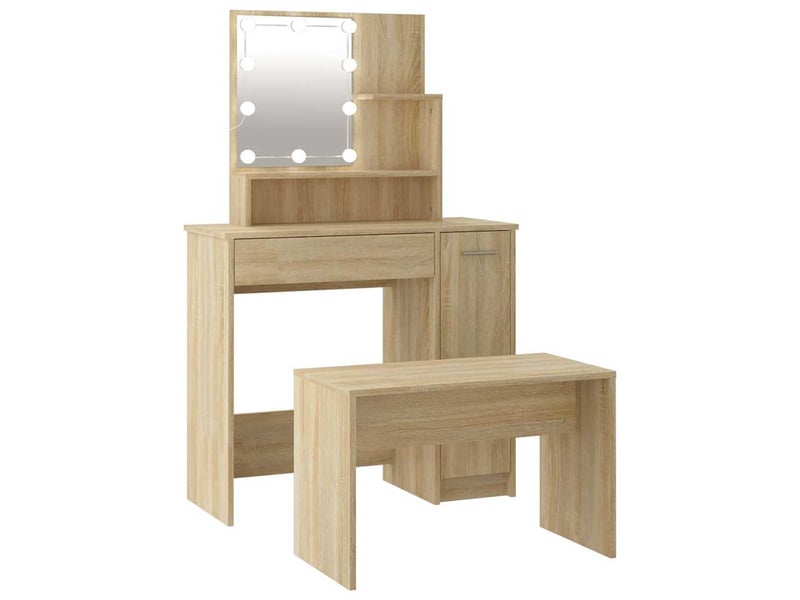  Ensemble de coiffeuse avec led chêne sonoma bois d'ingénierie  - Conforama A