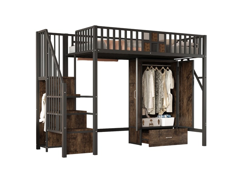  Lit mezzanine 90x200 cm coloris noir métal lit enfant noir - Conforama A