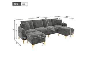 Canapé modulable 4 places en u gris avec pouf de rangement
