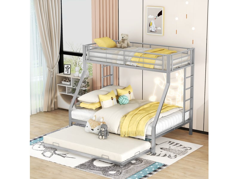  Lit superposé en métal argenté 90 x 200 et 140 x 200 cm avec lit gigogne  - Conforama D