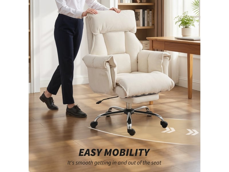  Sales fauteuil de bureau pivotant réglable soutien lombaire blanc crème  - Conforama D