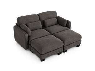 Canapé modulable 2 places en u modenvie avec 2 poufs, revêtement chenille, marron, 176 x 143 x 88 cm