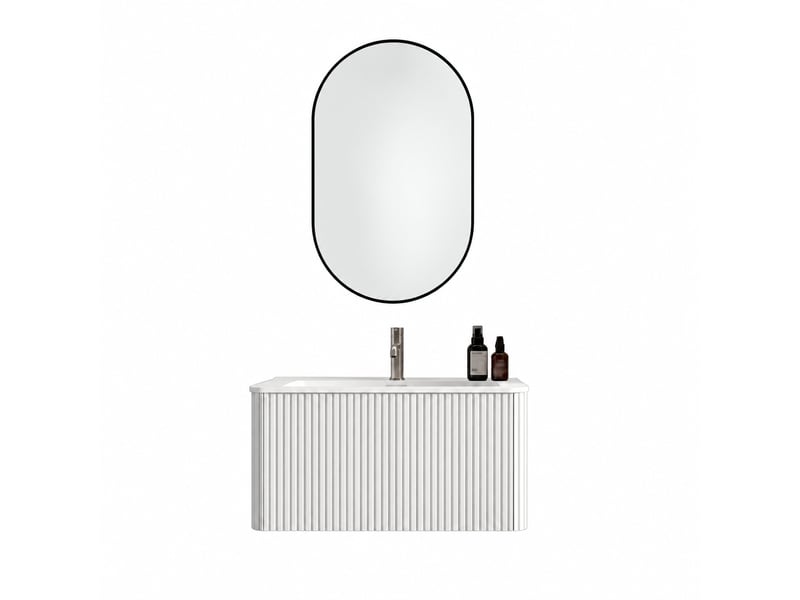  Ensemble meuble vasque suspendu 80 cm blanc avec miroir led  - Conforama A